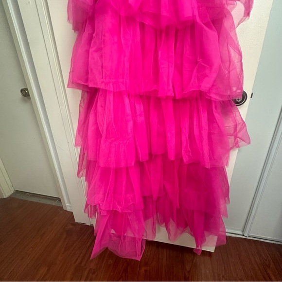 Lulu’s Rule the Runway Hot Pink BarbieCore Tulle Bustier Tiered MaxiDress NWOT M - Picture 7 of 15